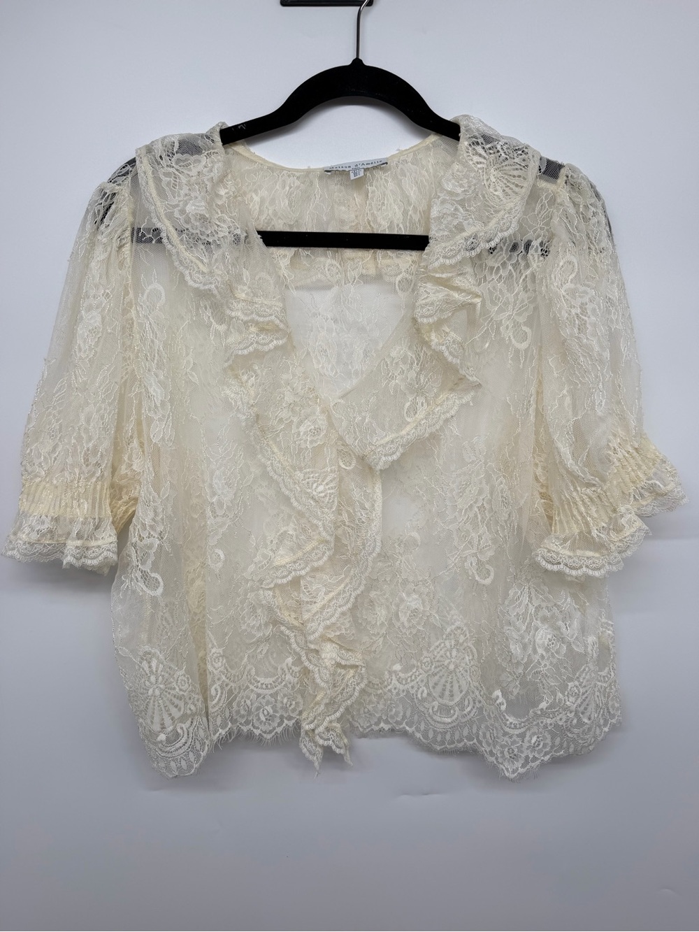 Ivory Lace Ruffle-Trim Blouse